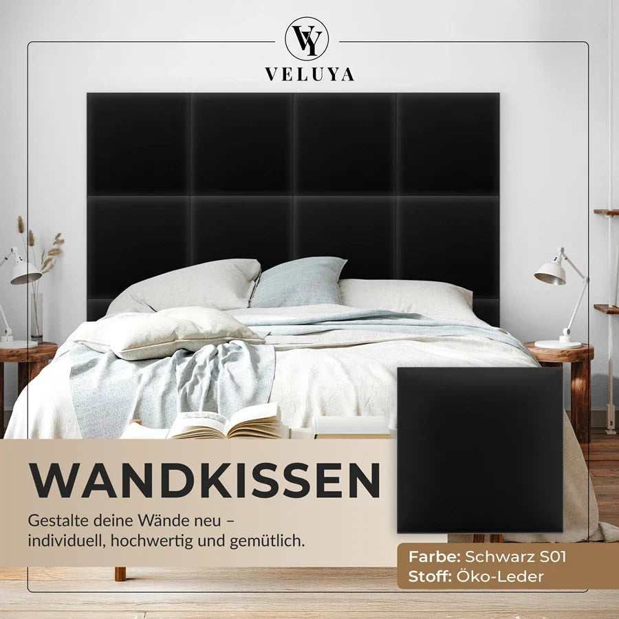 Wandkissen Quadrat | Schwarz S01 Öko-Leder