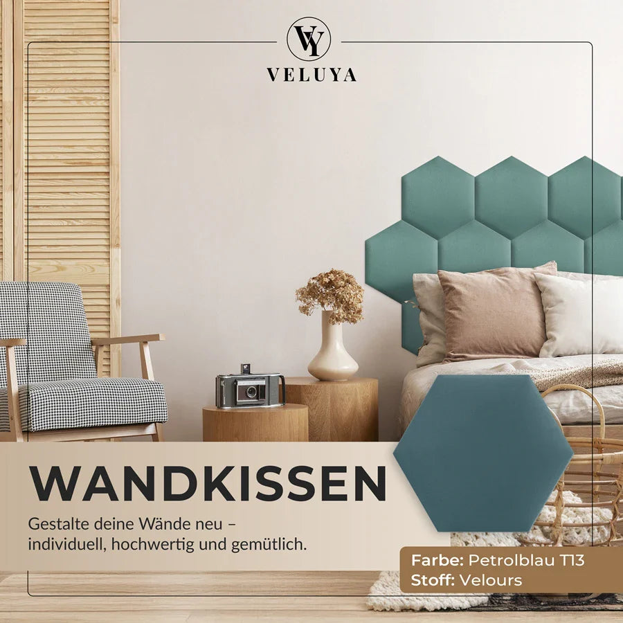 Wandkissen Hexagon | Petrolblau T13 Velours