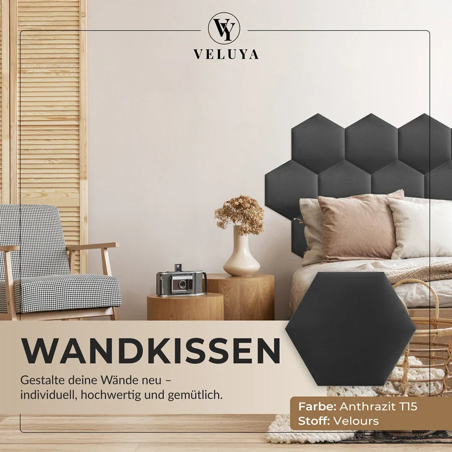 Wandkissen Hexagon | Anthrazit T15 Velours